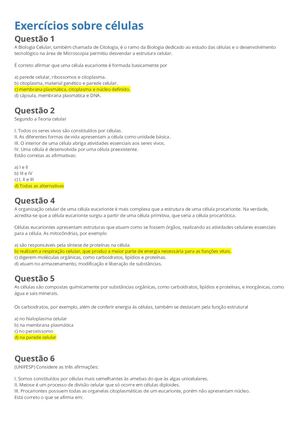Exercícios Sobre Células 25 05