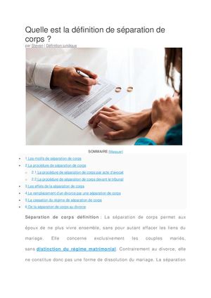 Définition de séparation de corps