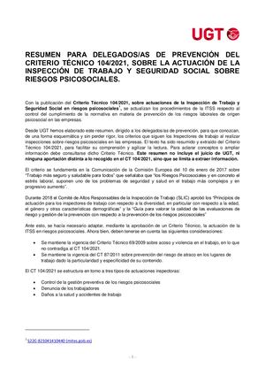 Resumen UGT CT104 2021 ITSS Riesgos Psicosociales