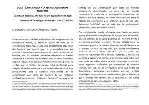 De La Téchne Griega A La Técnica Occidental Moderna