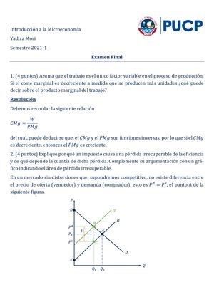Examen Final, Introducción a la Microeconomía, 2021-1