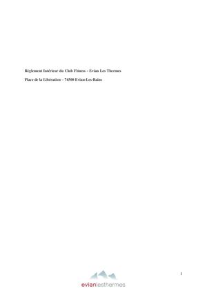 Evian Réglement Intérieur Club Fitness