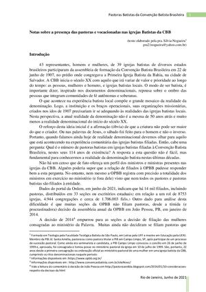 Notas Sobre Pastoras E Vocacionadas Da Cbb (1)