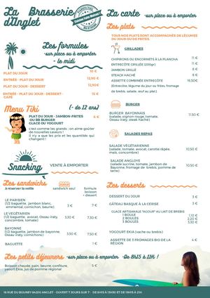 Cartes RESTAURANT VV CCAS Anglet éTé 2021