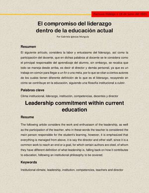 Compromiso Del Liderazgo En La Educación Actual