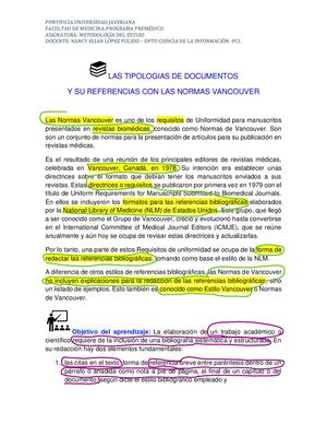 Las Referencias Con N Vancouver Por Tipologia De Documento