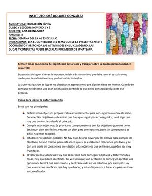 Actividades Cívica, Noveno, Semana 2, III Pracial