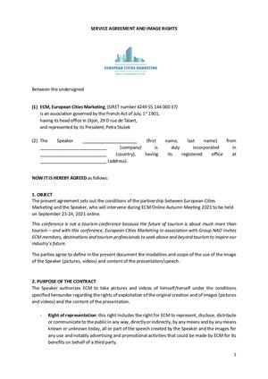2021 Autumn Meeting Service Agreement And Image Rights