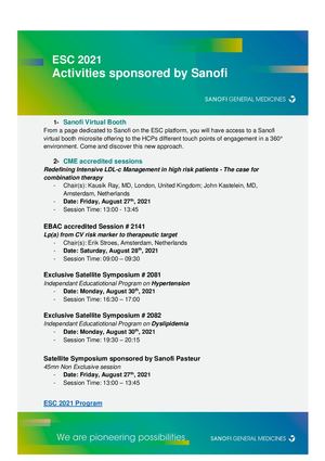 ESC 2021 Activities Sponsored By Sanofi
