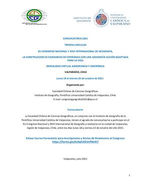 Circular N°3 Julio Congreso Geografía Sochigeo Pucv 2021