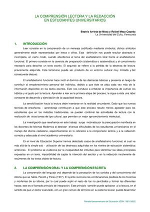 La Comprensión Lectora Y La Redacción En Estudiantes Universitarios