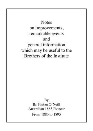 Diary of Br Fintan O'Neill 1880 to 1895