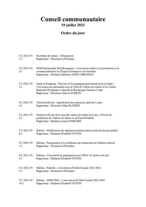 Recueil Des Délibérations du Conseil Communautaire du 19 Juillet 2021