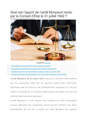 L’arrêt Monpeurt rendu par le Conseil d’état du 31 Juillet 1942 est-il important