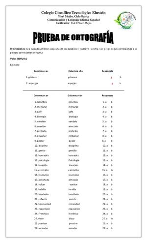 Prueba De Ortografía 2021