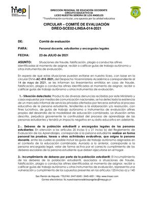Circular 14 2021 Situaciones De Plagio En Trabajos LINSA 2021