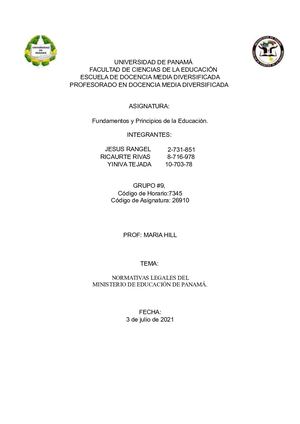 Normativas Legales Del Ministerio De Educacion De Panama