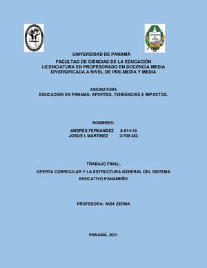 Oferta Curricular Y La Estructura General Del Sistema Educativo Panameño