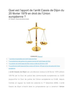 Arrêt cassis de dijon du 20/02/1979 est-il important en droit de l'Union européenne