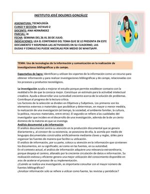 Actividades Tecnología, Octavo, Semana 3, III Pracial