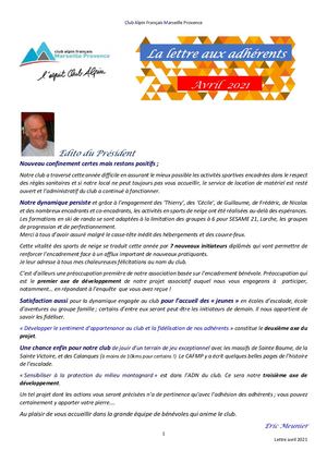 Lettre Avril 2021