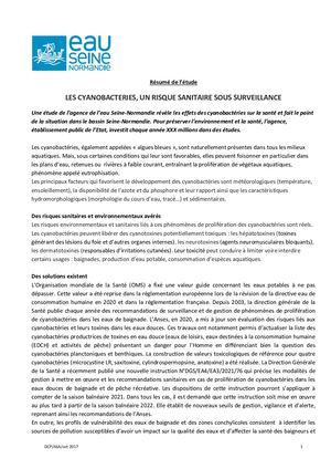 Cyanobactéries, cyanotoxines et risque sanitaire sur le bassin