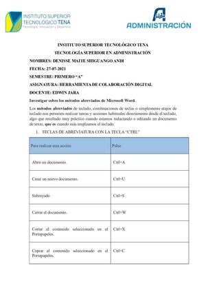Métodos Abreviados De Microsoft Word