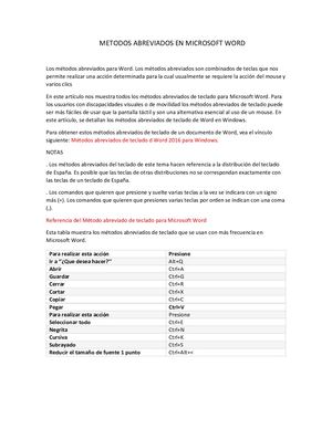 Metodos Abreviados En Microsoft Word