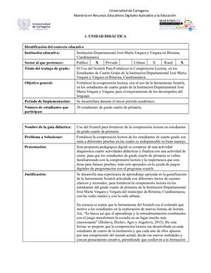 Unidad Didactica Uso Del Scratch Para Fortalecer De La Comprensión Lectora En Estudiantes De Grado Cuarto De Primaria