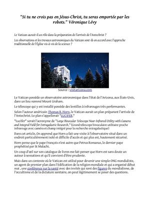 Le Vatican Prépare T Il L'arrivée D'un Antechrist Venu De L'espace ?