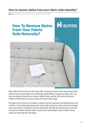 Helpsters Ae How To Remove Stains From Your Fabric Sofa Naturally