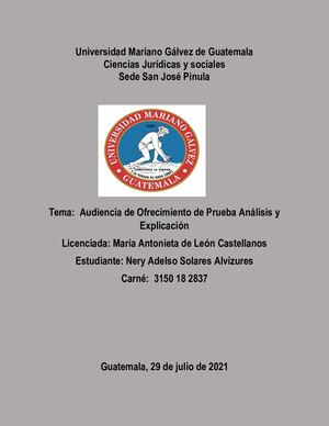 Aduciencia De Ofrecimiento De Prueba