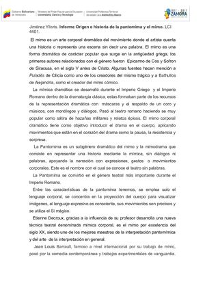 Informe Sobre El Mimo Y Pantomima Dramatico
