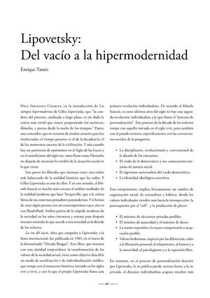 Lipovetsky Del Vacío A La Hipermodernidad