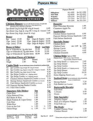 Popeyes Menu Nutrition