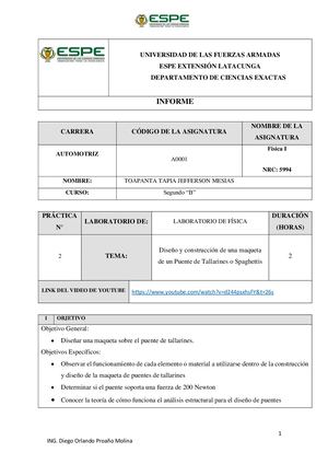 Informe Diseño Y Construcción De Un Puente De Tallarines _Toapanta Tapia Jefferson Mesias