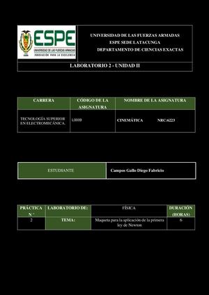 2 Laboratorio Diseño Y Construcción De Una Maqueta Para La Aplicación De La Primera Ley De Newton