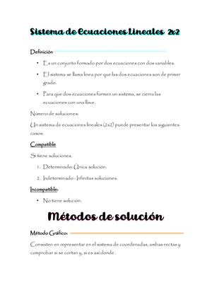Sistema De Ecuaciones Lineales 2x2