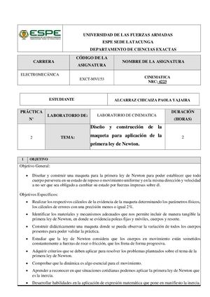 PROYECTO DISEÑO Y CONSTRUCCIÓN MAQUETA PRIMERA LEY DE NEWTON