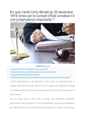 Qu'est ce que l’arrêt Cohn Bendit du 22/12/1978 rendu par le conseil d’état constitue