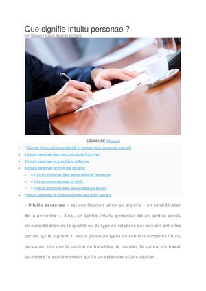 Sens juridique du mot : Intuitu Personae