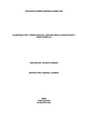 Propuesta Nómina Empresa Inbima Sas