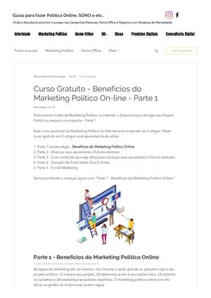 Curso Gratuito - Benefícios Do Marketing Político On Line - Parte 1