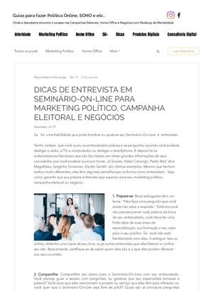 DICAS DE ENTREVISTA EM SEMINÁRIO ON LINE PARA MARKETING POLÍTICO, CAMPANHA ELEITORAL E NEGÓCIOS