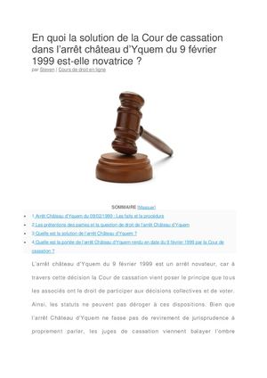 En quoi consiste la solution dans l’arrêt château d’Yquem du 9 février 1999