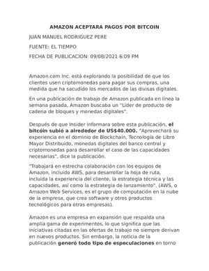 Amazon Aceptara Pagos Por Bitcoin