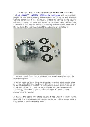 How To Clean 10 Ford 8n9510c 9n9510a B3nn9510a Carburetor