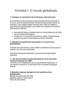 Actividad 1. El mundo globalizado