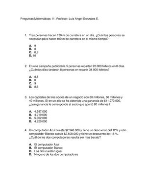 Preguntas Matemáticas Saber 11