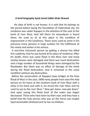 A Brief Biography Syed Jamal Uddin Shah Shaeed Hyderabad